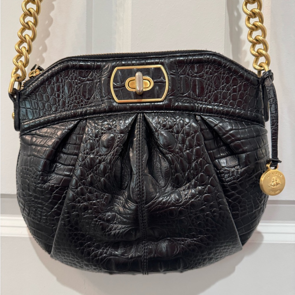 RARE Brahmin Y2K Selma Black Melbourne Leather Adora Crossbody Bag - EUC